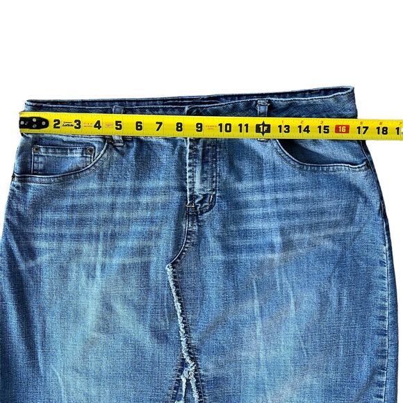 Vintage Denim Maxi Skirt Baccini Womens 12 Distressed Boho Festival 90s Y2K - Picture 10 of 13